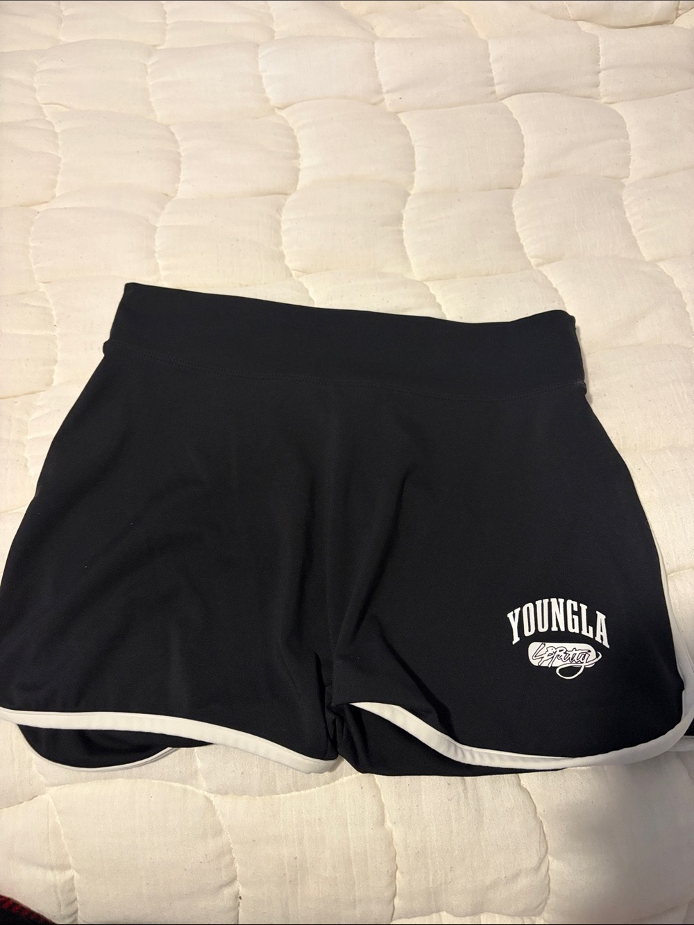 YoungLA Black Athletic Shorts with White Trim Logo